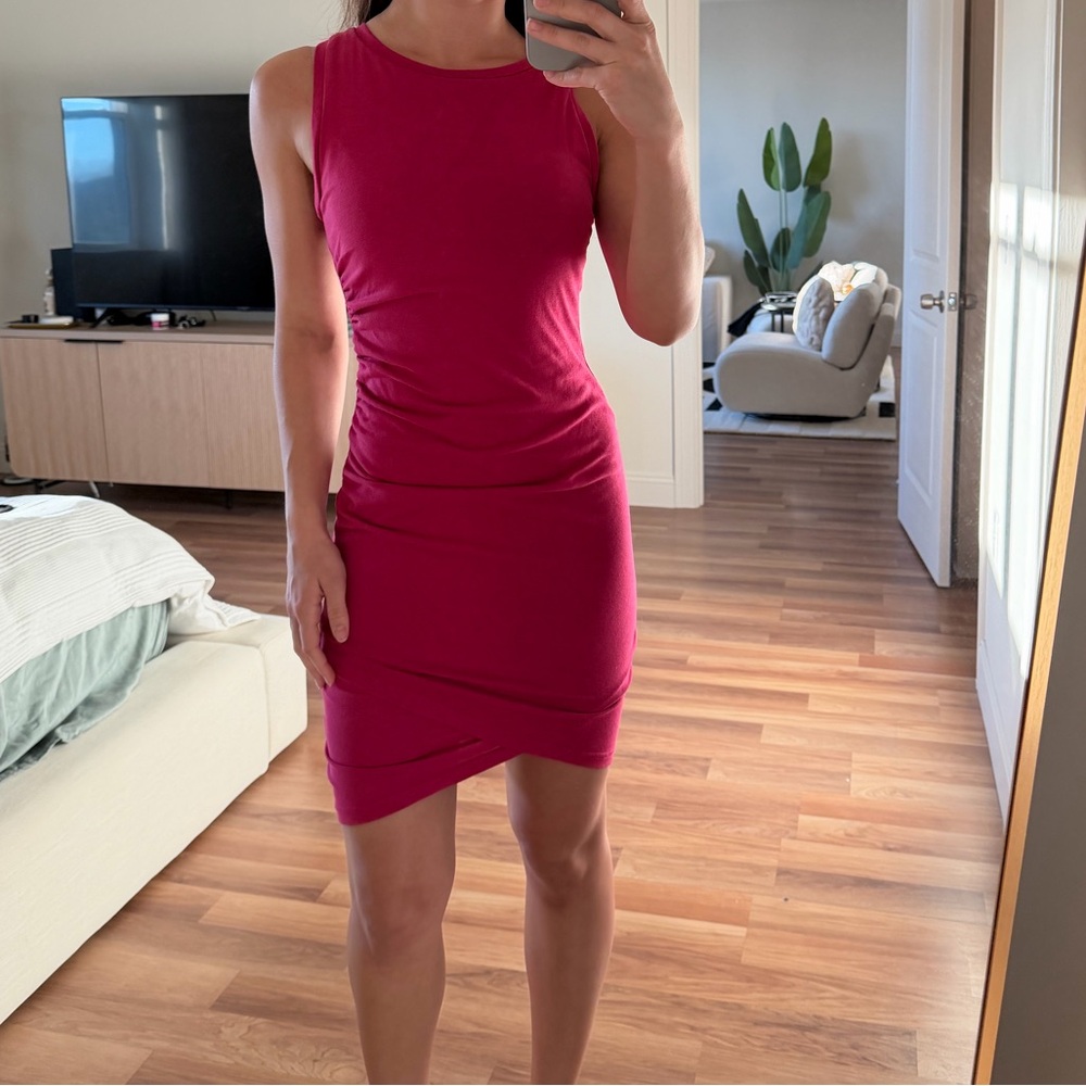 Treasure and Bond Sleeveless Cinched Raspberry Mini Dress